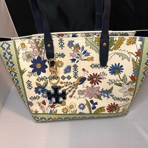 Tory Burch Floral Tote Bag - Navy and Multicolor